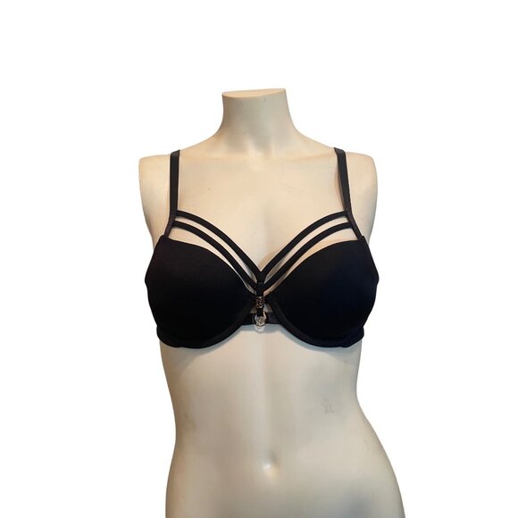 Black Felina Padded Underwired Adjust Bra with Gold Ornament Back Close Sz 34B - Picture 1 of 8